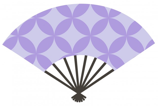 扇子　七宝模様　(紫色)　和風イラスト