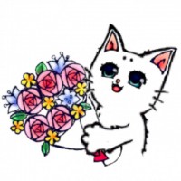 花束を抱えた猫
