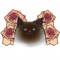 バラを背負う猫