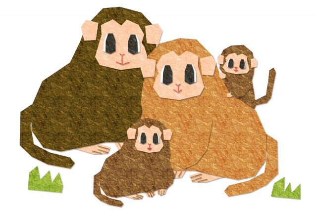 猿の親子の貼り絵風イメージ 無料イラスト素材 素材ラボ