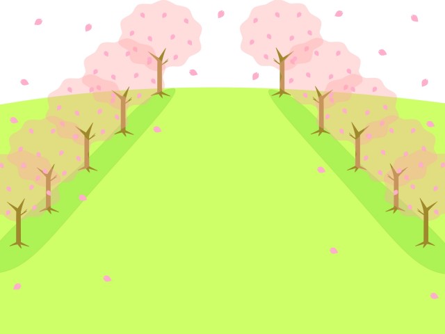 桜並木のあるフレームイラスト