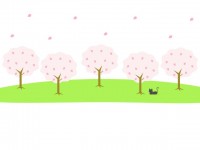 桜並木と猫のイラ…