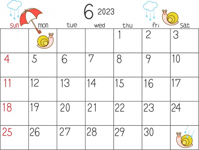 2023年6月のかわいい横型のカレンダー