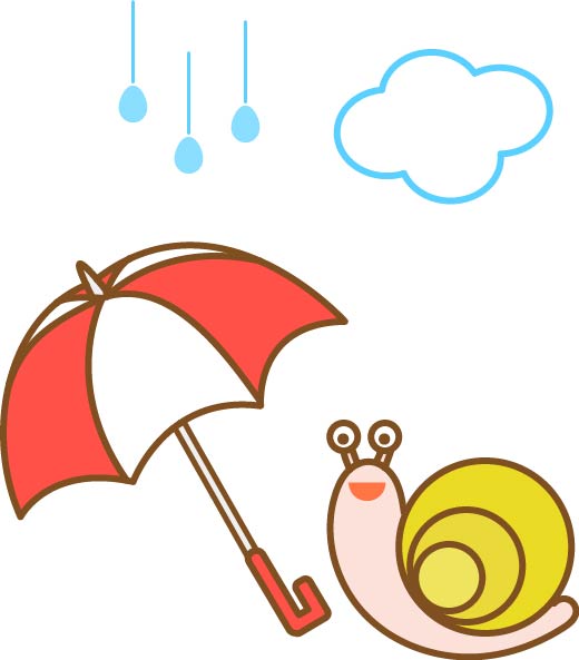 ６月のイメージイラスト、かわいいカタツムリと赤い傘