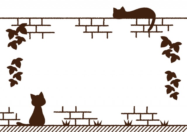レンガ塀の猫のフレーム 無料イラスト素材 素材ラボ