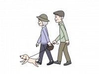 犬の散歩をする老…