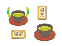 緑茶とラベル装飾…