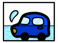 浸水した車（青）
