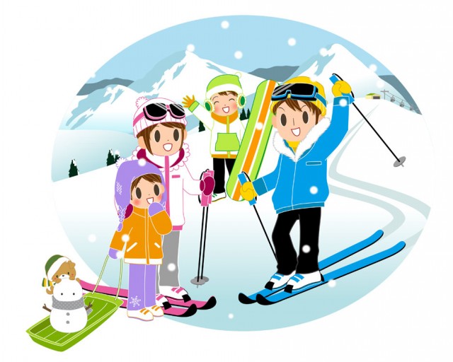 家族と一緒にスキー旅行 無料イラスト素材 素材ラボ