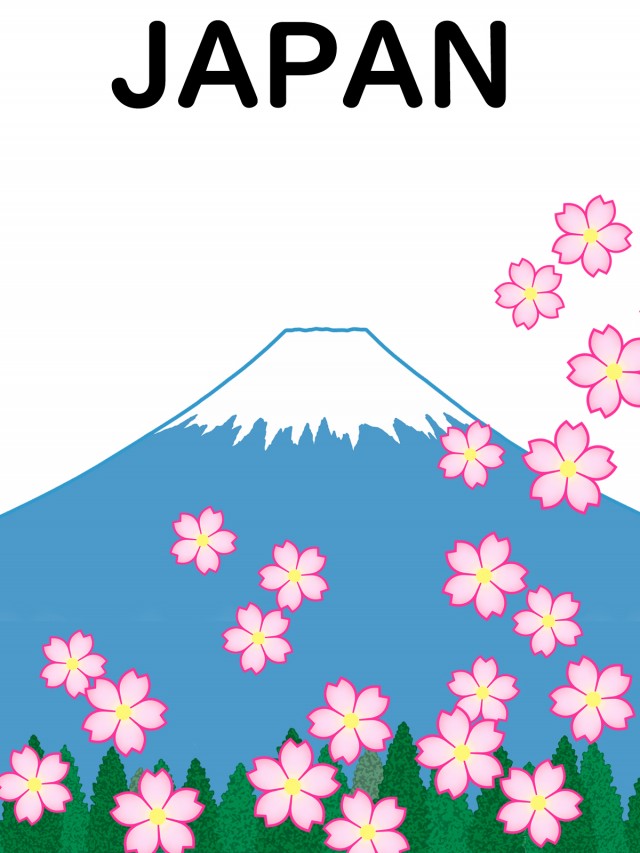富士山と桜の花模様壁紙シンプル背景素材イラスト