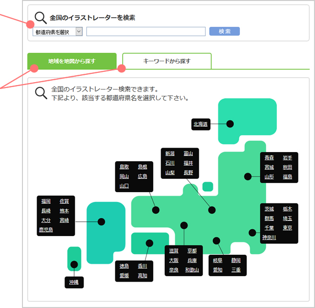 イラストレーターを探す、お問い合わせをする